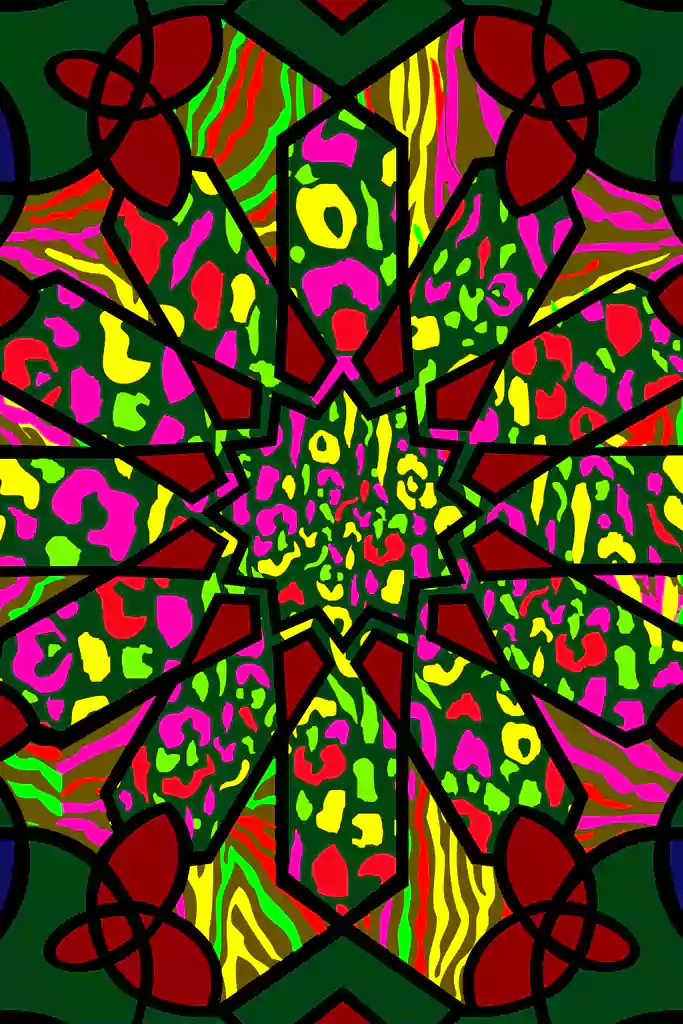 Neon animal print blended with bold Islamic geometric art, digitally minted as NFT textile design.